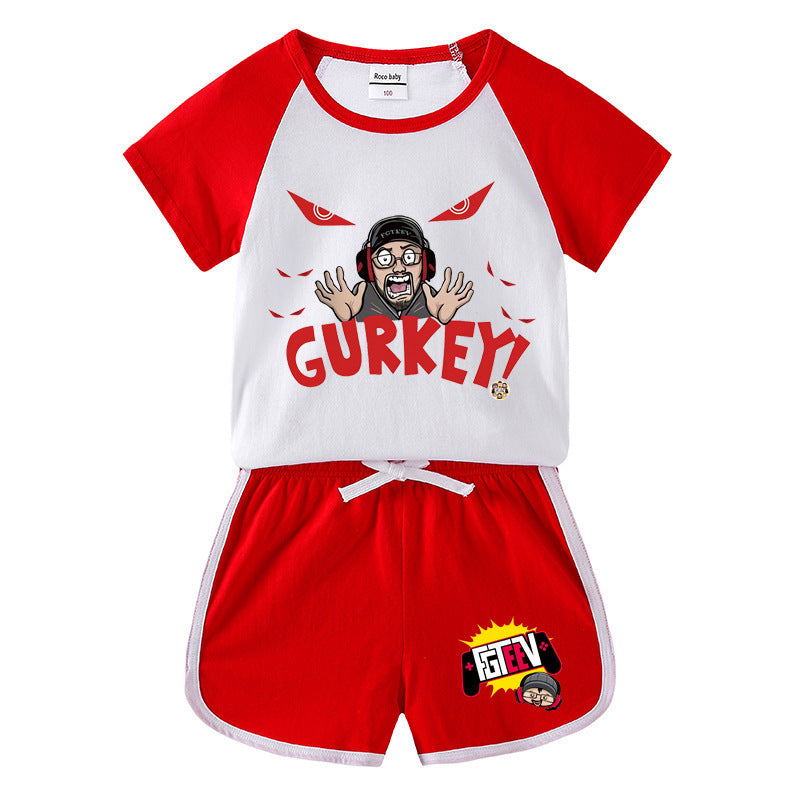 Fgteev Short-Sleeved T-shirt Shorts Casual Sports Two-Piece Set