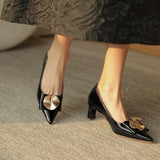 Nude Block Heels Leather Low-Cut Stiletto Heels