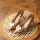 Nude Block Heels Leather Low-Cut Stiletto Heels