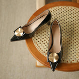 Nude Block Heels Leather Low-Cut Stiletto Heels