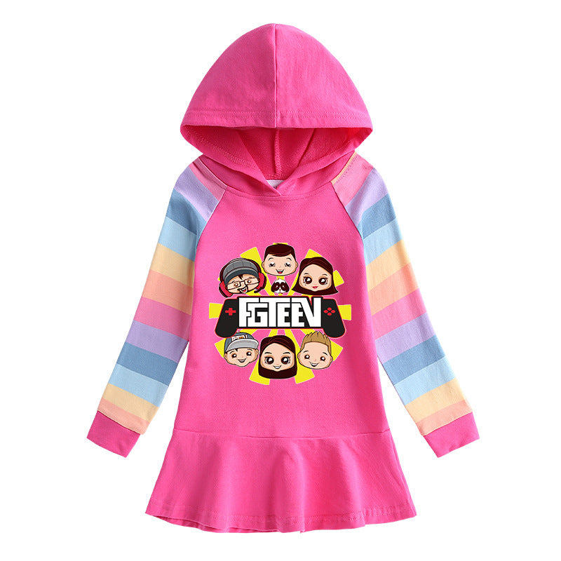 Fgteev Cotton Long Sleeve Rainbow Sweatshirt Skirt