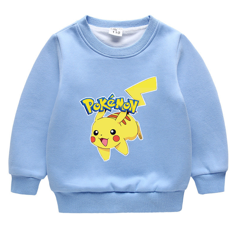 Children Pokemon Pikachu Hoodie Fleece-Lined Pikachu Sweater Double-Layer Thickened Coat Top