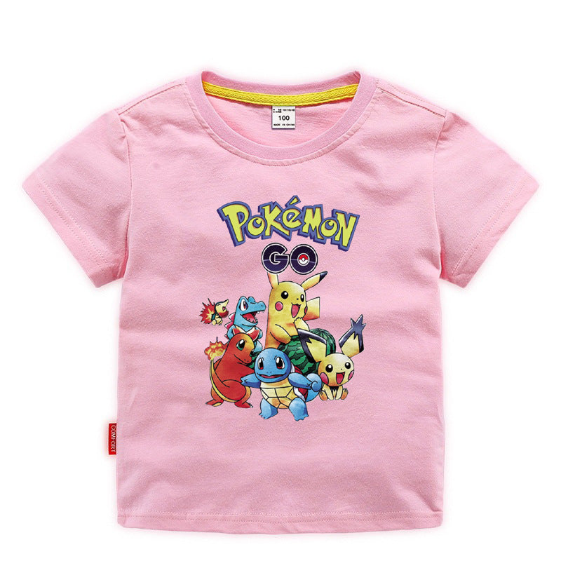 Children Pokemon Pikachu T Shirt Summer Clothing Short Sleeve T-shirt Cotton Leisure Sports