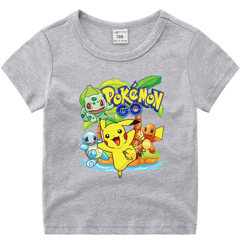 Children Pokemon Pikachu T Shirt Cotton Short Sleeve round Neck T-shirt Sports Casual Cute