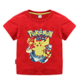Children Pokemon Pikachu T Shirt 夏装短袖T恤棉质休闲运动