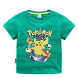 Children Pokemon Pikachu T Shirt 夏装短袖T恤棉质休闲运动