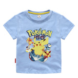 Children Pokemon Pikachu T Shirt 夏装短袖T恤棉质休闲运动