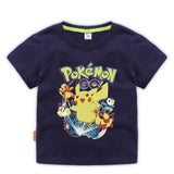 Children Pokemon Pikachu T Shirt 夏装短袖T恤棉质休闲运动