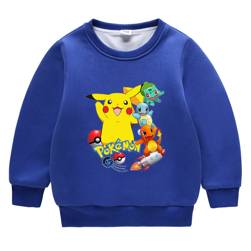 Children Pokemon Pikachu Hoodie Baby Pikachu Sweater Double-Layer Thickened Coat Top