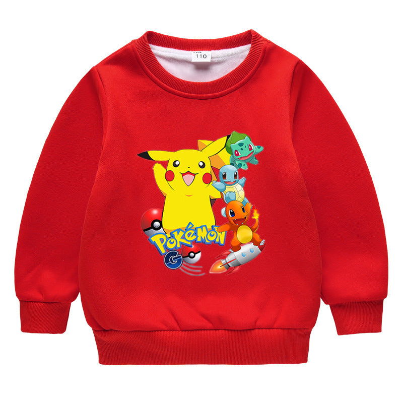 Children Pokemon Pikachu Hoodie Baby Pikachu Sweater Double-Layer Thickened Coat Top