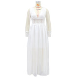 Women Lace Wedding Dress Long Sleeve Wedding Dress V-neck Lace Maxi Dress Gown
