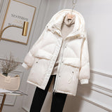 Women Winter Coats Puffer Jacket Down Coat Down Jacket Women's Mid-Length White Duck Down Warm Hooded Jacket
