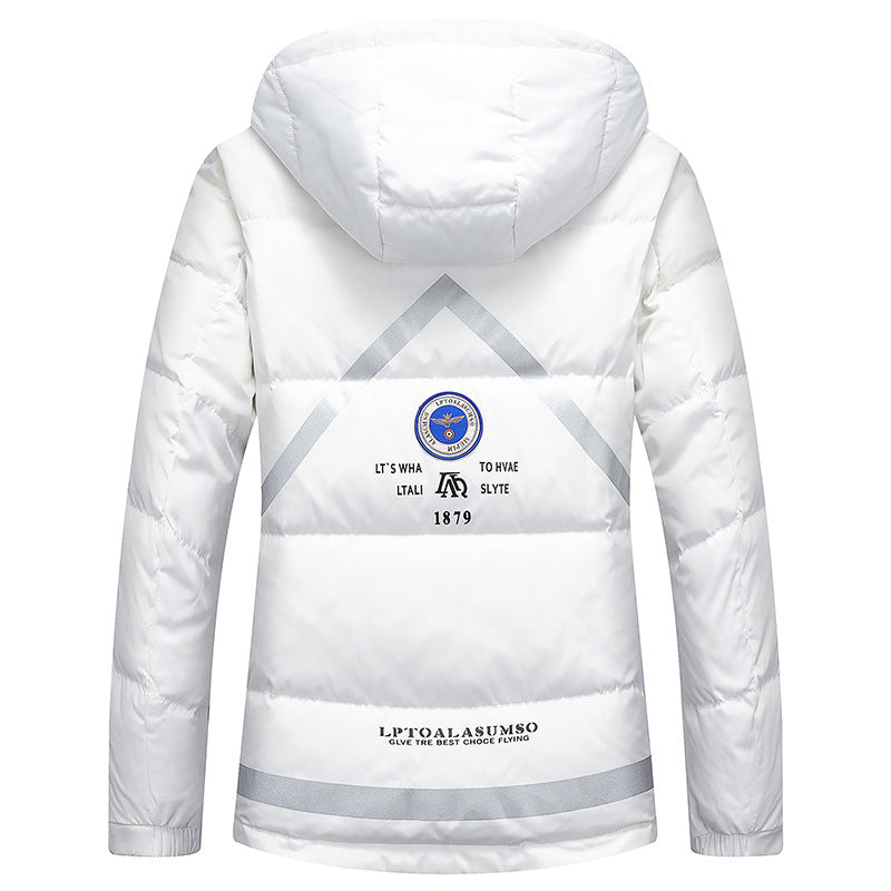 Moose Knuckle Style Down Jacket Short Warm Hooded White Duck Down Casual Jacket