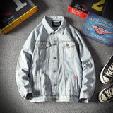 Denim Varsity Jacket Fleece-Lined Denim Jacket Men's Washed Slim-Fit Thickened Coat Men's Autumn Jacket