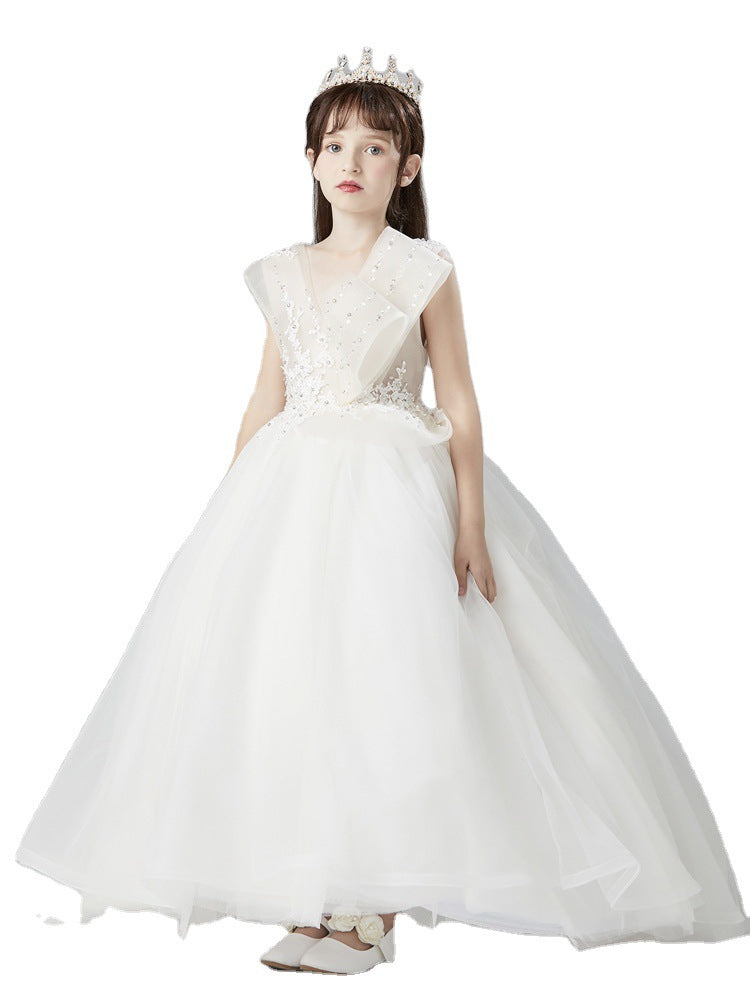 Princess Charlotte Flower Girl Dress Children's Wedding White Piano Host Evening  Princess Dress