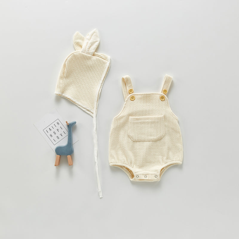 Spring Rompers Suspender Baby Girl Jumpsuit Romper with Hat
