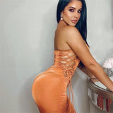 Winter Solid Color Pleated Backless Midriff Outfit Lace-up off-Shoulder Tube Top Jumpsuit