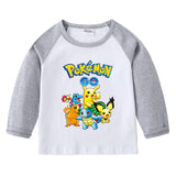 Children Pokemon Pikachu Hoodie Spring and Autumn Pikachu Children's Cotton Raglan T-shirt