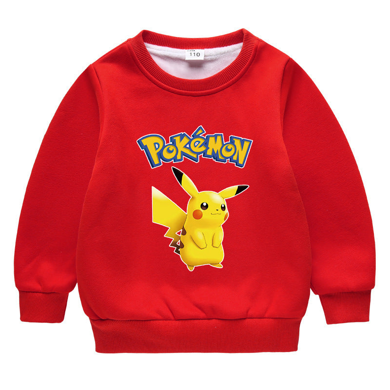 Children Pokemon Pikachu Hoodie Fleece-Lined Baby Sweater Double-Layer Thickened Coat Top