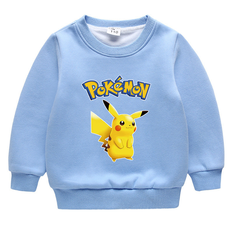 Children Pokemon Pikachu Hoodie Fleece-Lined Baby Sweater Double-Layer Thickened Coat Top