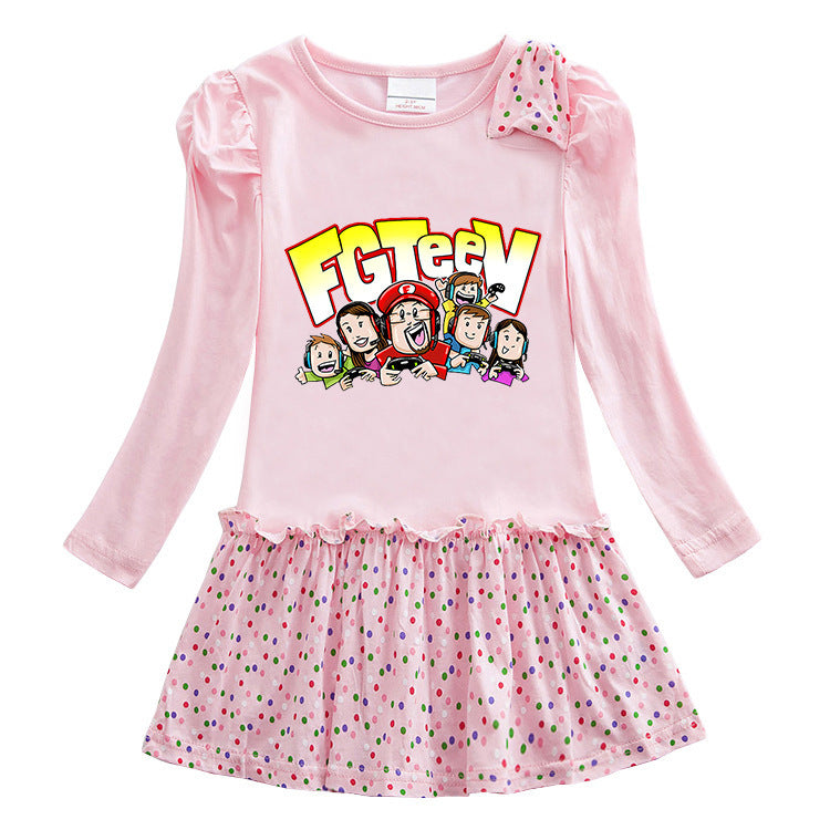 Fgteev Spring and Autumn Girls' Cotton Long Sleeve Dress