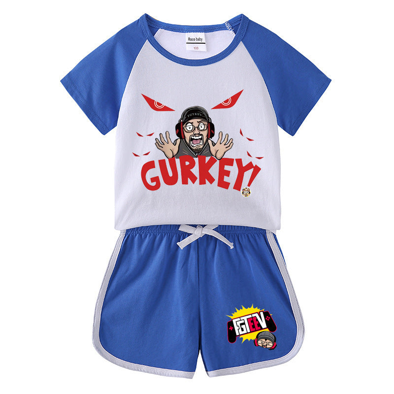 Fgteev Short-Sleeved T-shirt Shorts Casual Sports Two-Piece Set