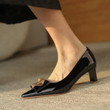 Nude Block Heels Leather Low-Cut Stiletto Heels