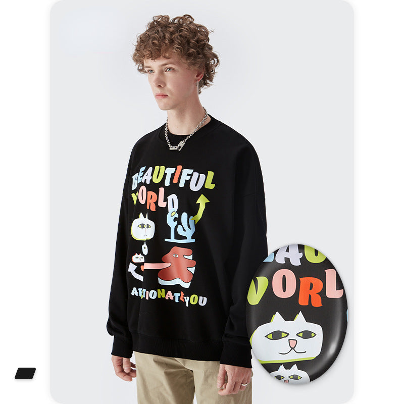Preppy Aesthetic Sweatshirt Men's Autumn Printed Terry Sweater Loose Letter Jacket