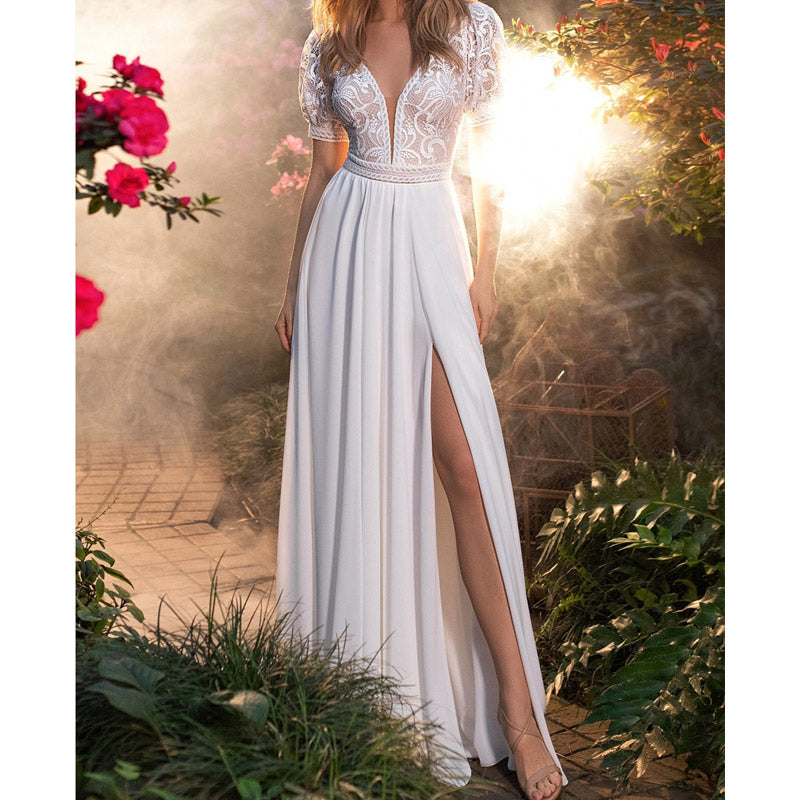 See through Wedding Dress Women's Wedding Dress Evening Dress Sexy Lace Split Dress