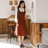 Retro Woolen Suspender Dress & Bow Shirt Autumn and Winter Cottagecore Outfit