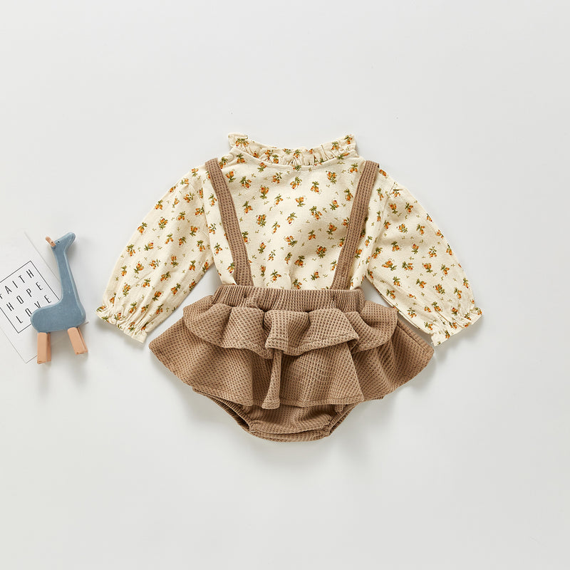 Spring Rompers Floral Top Bib Baby Jumpsuit