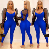 See through Pants Suit Women's Tight-Fitting Solid Color Casual Mesh One-Piece Trousers