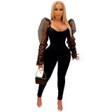See through Pants Suit Women's Tight-Fitting Solid Color Casual Mesh One-Piece Trousers