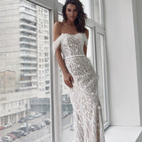 Wedding Guest Dress Autumn Seaside Vacation Fishtail Sexy Backless Spaghetti Straps Lace Dress