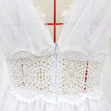 Women Lace Wedding Dress Long Sleeve Wedding Dress V-neck Lace Maxi Dress Gown