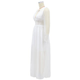 Women Lace Wedding Dress Long Sleeve Wedding Dress V-neck Lace Maxi Dress Gown