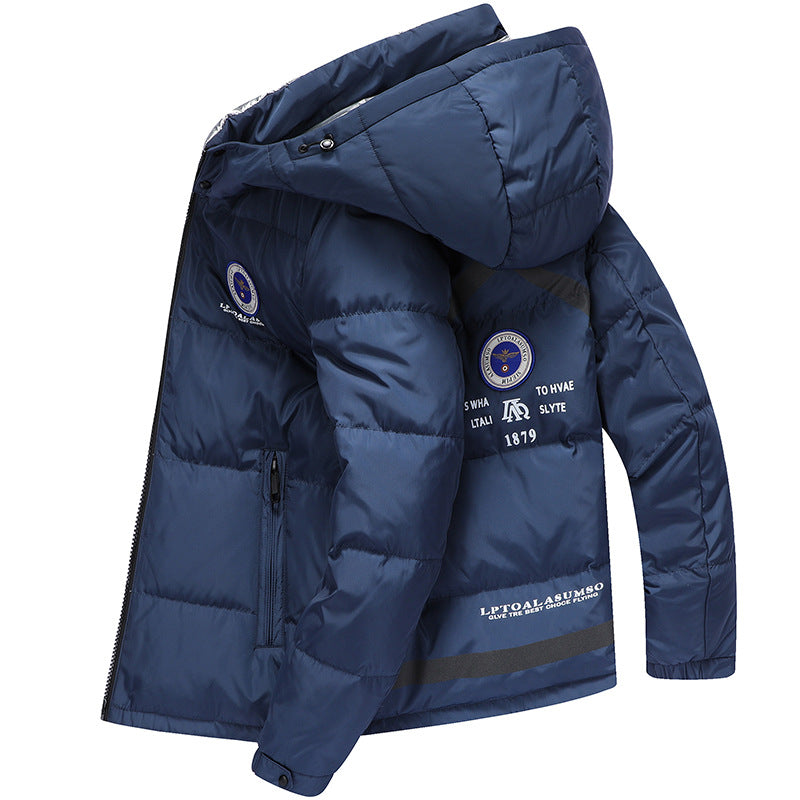 Moose Knuckle Style Down Jacket Short Warm Hooded White Duck Down Casual Jacket