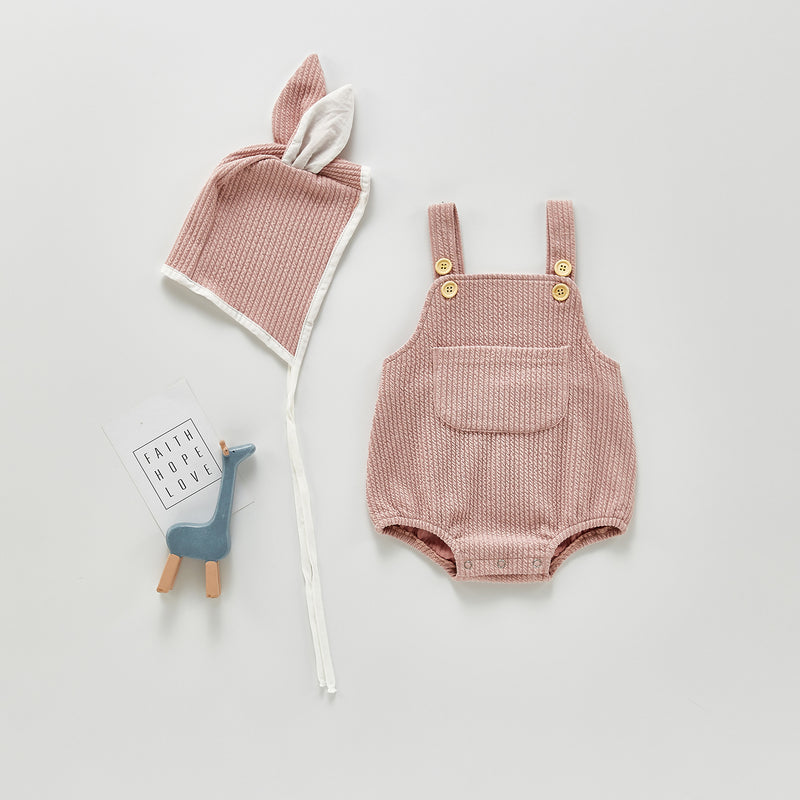 Spring Rompers Suspender Baby Girl Jumpsuit Romper with Hat