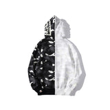 Shark Print Jacket Shark Head Black And White Luminous Coat