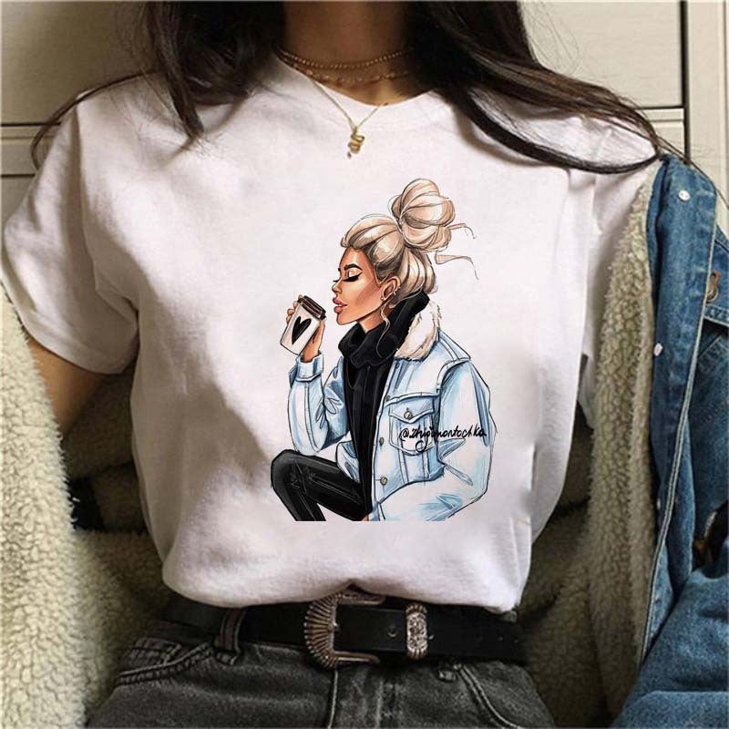 Oversized 90s T Shirt Summer Fashion Pretty Girl Printed Sleeve T-Shirt