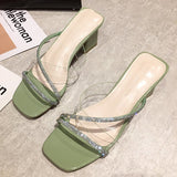 Nude Strappy Block Heels Summer Chunky Heel Slippers