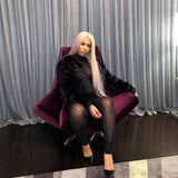 Winter Solid Color Sheer Cutout Embellished Long Sleeve One-Piece Trousers