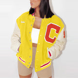 Yellow Varsity Jacket Autumn Leisure Printed Slim-Fit Crop-Top Baseball Uniform
