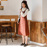 Retro Woolen Suspender Dress & Bow Shirt Autumn and Winter Cottagecore Outfit