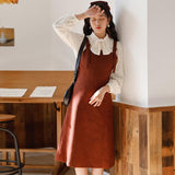 Retro Woolen Suspender Dress & Bow Shirt Autumn and Winter Cottagecore Outfit