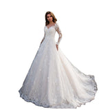 Lady Gaga Dress Long Sleeve Solid Color Lace Bridal Wedding Dress