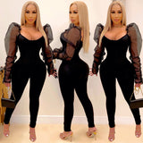 See through Pants Suit Women's Tight-Fitting Solid Color Casual Mesh One-Piece Trousers