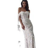 Wedding Guest Dress Autumn Seaside Vacation Fishtail Sexy Backless Spaghetti Straps Lace Dress