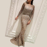 Bohemian Coachella Outfits Sexy Bronzing Long Sleeve Ball Gown