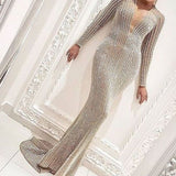 Bohemian Coachella Outfits Sexy Bronzing Long Sleeve Ball Gown